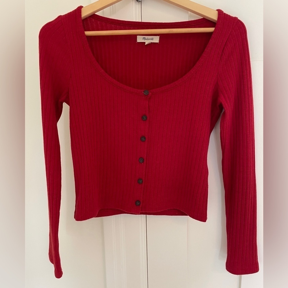Madewell Long Sleeve Scoop Neck Ribbed Fine Knit Sweater | S